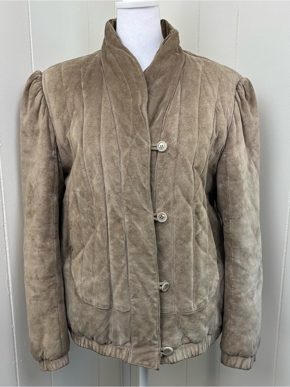 Quilted Taupe Suede Jacket - Women's Leather Style Coat